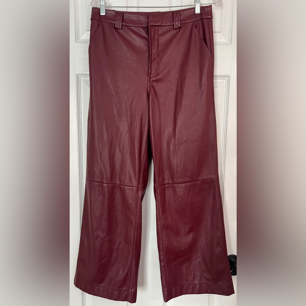 Joe’s Jeans Mia Faux Leather Pants Burgundy Wide Leg High Rise 28”